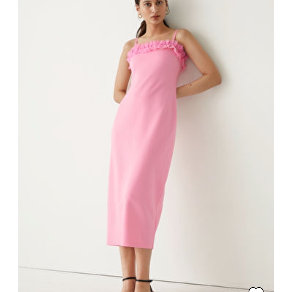 And other stories pink organza trim long dress size M worn once